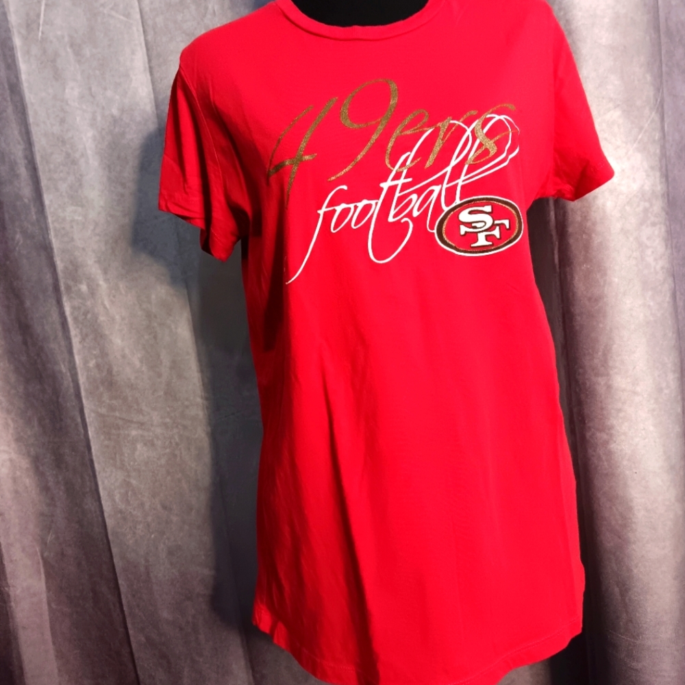 NFL Team Apparel San Francisco 49ers Red Graphic T-Shirt Womens XL Gold Glitter